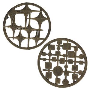 Set of 2 Cast Iron Trivets – Stars & Circles/Squares, Bronze, 8" MCM Style